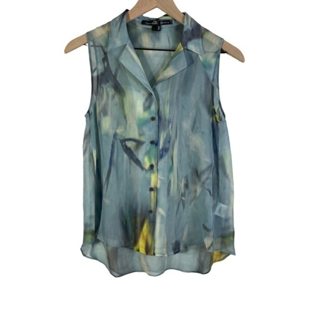 theyskens' theory MEDIUM Blue Silk Watercolor Blouse Size XS
